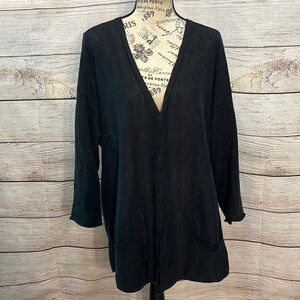 Eileen Fisher Slub Cardigan System Organic Linen Cotton Size Medium Black